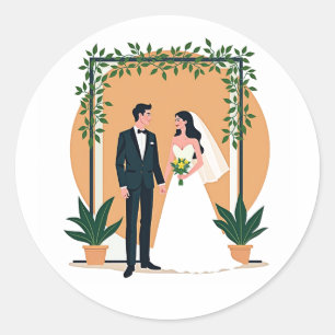 Adesivo Redondo Casal de Casamento Elegante