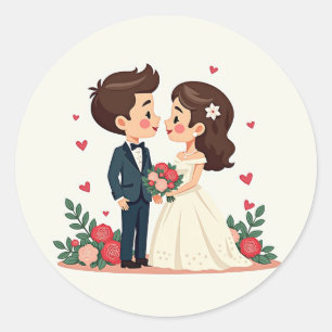 Adesivo Redondo Casal de Casamento Encantador