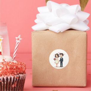 Adesivo Redondo Casal de Casamento Retro - Estilo Kawaii