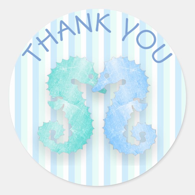 Adesivo Redondo Casal de cavalo azul Cavalos-marinhos verdes Kiss  (Frente)