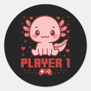 Adesivo Redondo Casal de Gamer Axolotl Capyra Arcade Pixel Retro 