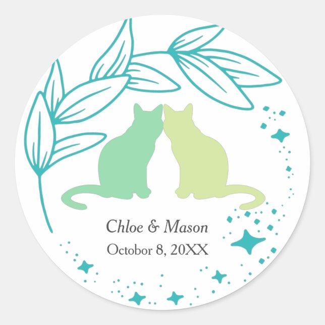 Adesivo Redondo Casal de Gato Bonito e Verde Único (Frente)