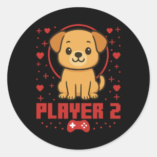 Adesivo Redondo Casal de Jogadores de Cachorro Arcade Pixel Retro 