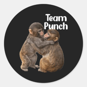 Adesivo Redondo Casal de Macaco Bebê Equipe Punch com um Novo Amig