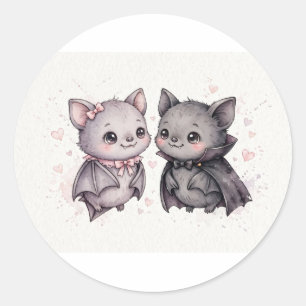 Adesivo Redondo Casal de Morcegos Vampiros Fofo