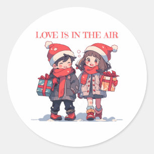 Adesivo Redondo Casal de Natal - O amor está no ar