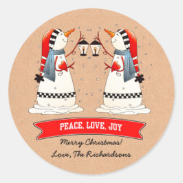 Adesivo Redondo Casal de Neve Kraft Paper Natal Personalizado