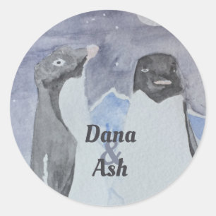 Adesivo Redondo Casal de Pinguim Cute Artístico