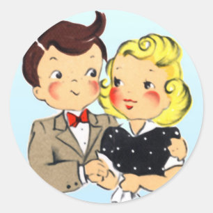 Adesivo Redondo Casal do aniversário do vintage