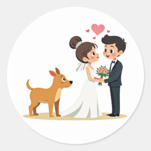 Adesivo Redondo Casal e Vinheta de Casamento de Puppy