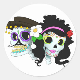 Adesivo Redondo Casal Festivo do Crânio Mexicano