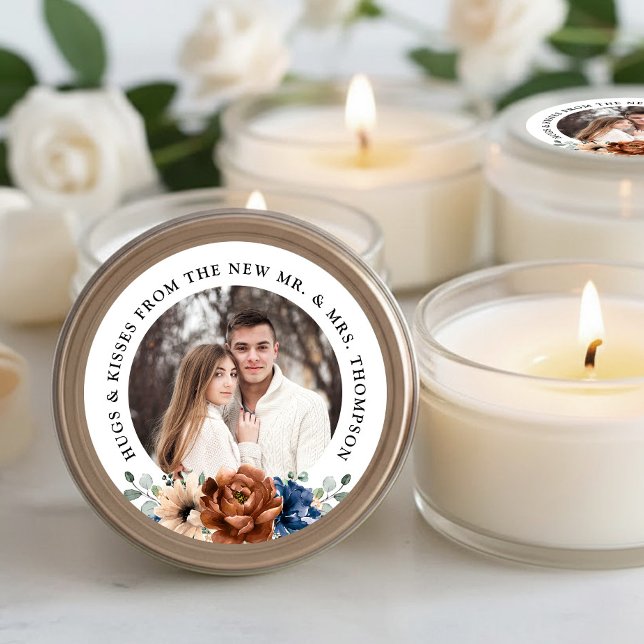 Adesivo Redondo Casal foto personalizável obrigado de casamento vo (Couple photo customizable wedding thank you favor classic round sticker)