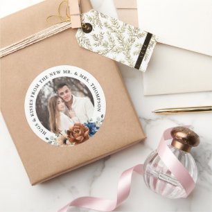 Adesivo Redondo Casal foto personalizável obrigado de casamento vo
