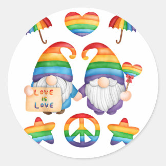 Adesivo Redondo Casal Gay Gnomes Orgulho, Sr & Sr Casamento Gay, D