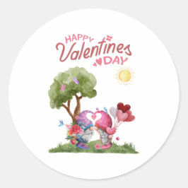 Adesivo Redondo Casal Gnomo dia de os namorados Watercolor