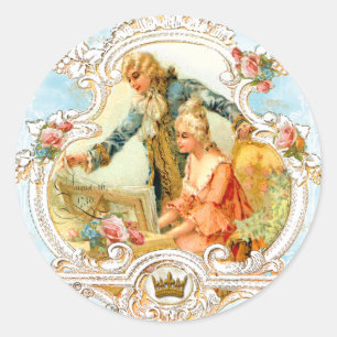 Adesivo Redondo Casal Musical Marie Antoinette Barroco Sticker