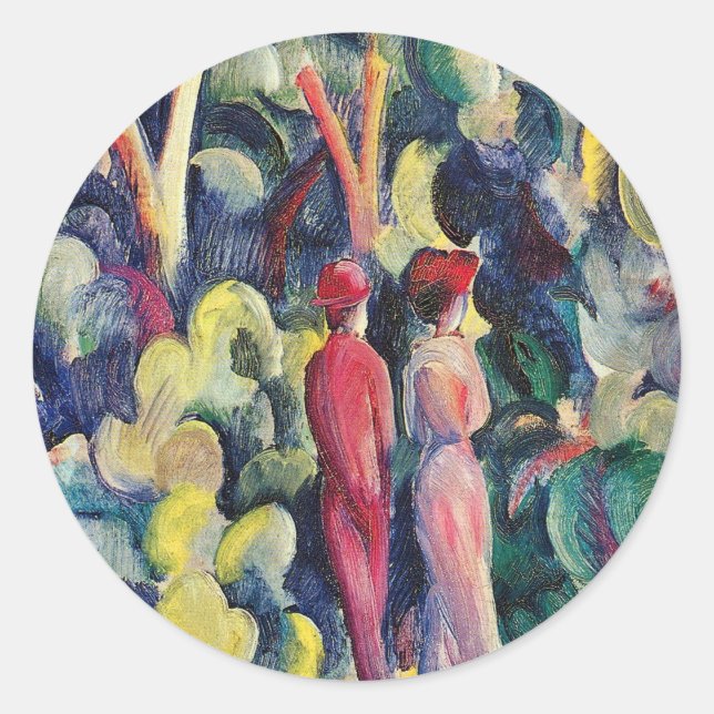 Adesivo Redondo Casal no caminho da floresta por August Macke (Frente)