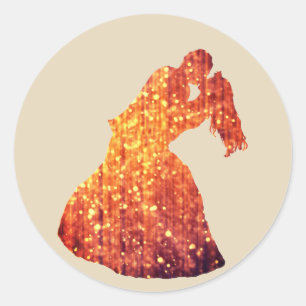 Adesivo Redondo Casal ouro, Beijo, Vinheta Romance