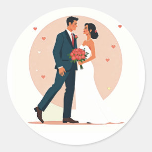 Adesivo Redondo Casal Romântico de Casamento