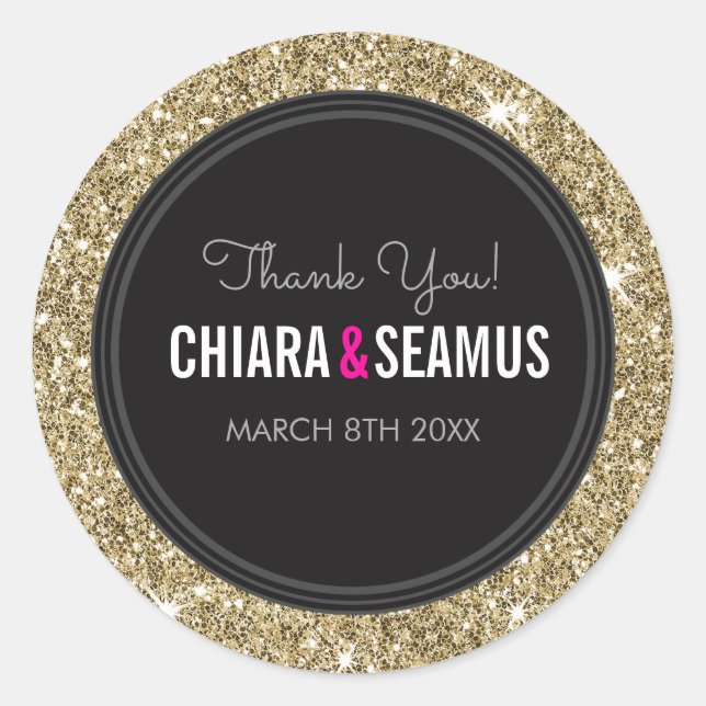 Adesivo Redondo Casal SEAL  negro de brilho dourado moderno (Frente)