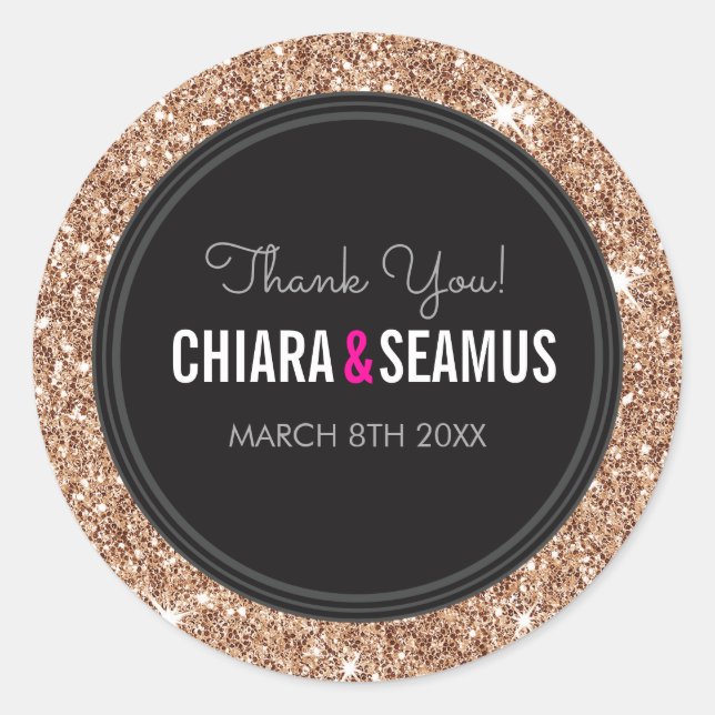 Adesivo Redondo Casal SEAL rosa de WEDDING preto (Frente)