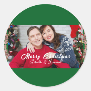 Adesivo Redondo Casal Simples Foto do Quadro de Natal Verde