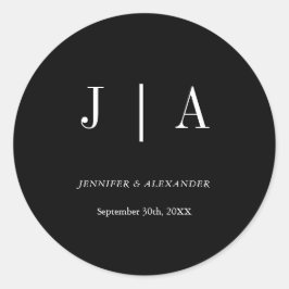 Adesivo Redondo Casal Simples Moderno Monograma Nome Preto e Branc