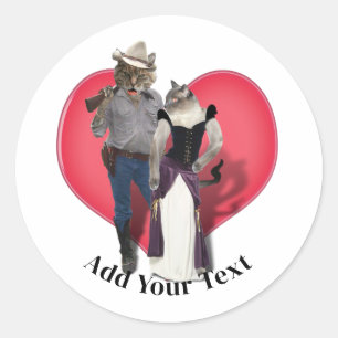 Adesivo Redondo Casal Western Gato Cowboy