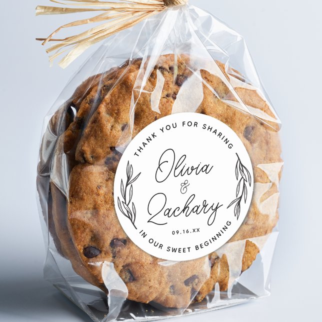 Adesivo Redondo Casamento Agradecido com Folhagem Circular em Letr (Rustic Script Circular Greenery Thank You Wedding Classic Round Sticker)