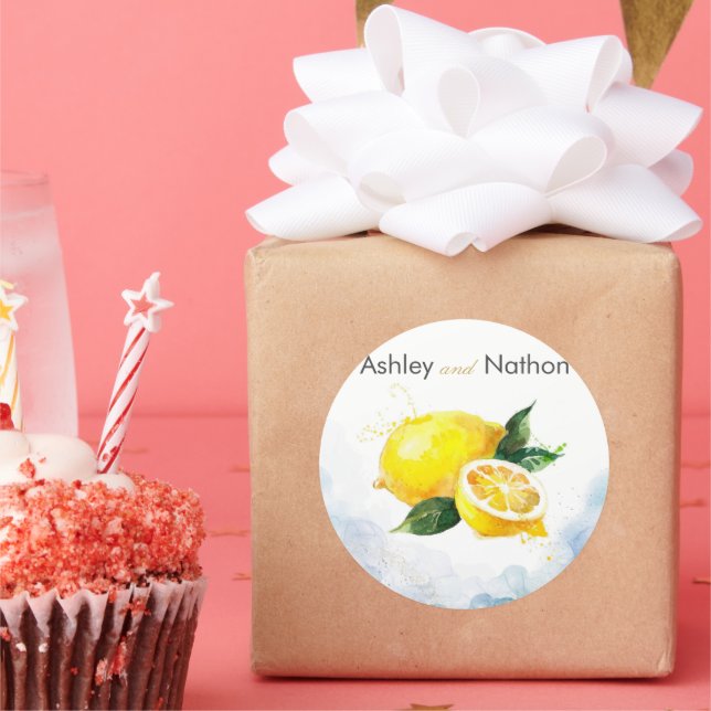 Adesivo Redondo Casamento Amarelo-Azul-Limão Elegante (Festa)