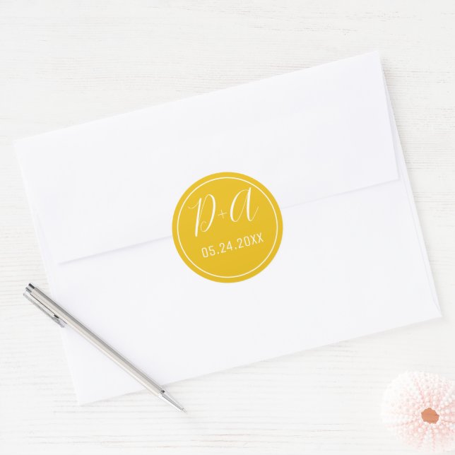 Adesivo Redondo Casamento amarelo simples e elegante (Envelope)