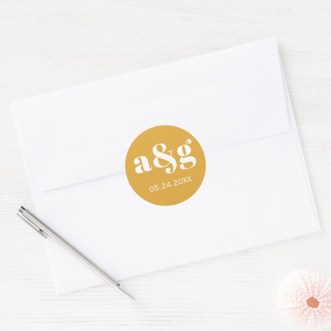 Adesivo Redondo Casamento amarelo simples, elegante, de mostarda (Envelope)