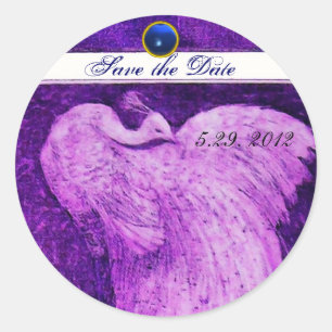Adesivo Redondo CASAMENTO AMOR PEACOCK Salvar Data Púrpura Azul G