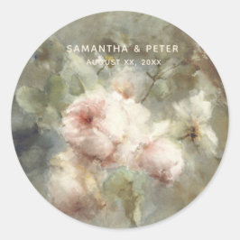 Adesivo Redondo Casamento Antiquado Elegante de Rosas