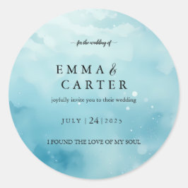 Adesivo Redondo Casamento Aquarela Debaixo do Mar Escrita Elegante