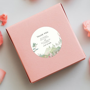 Adesivo Redondo Casamento Aquarela Montanha Flor Silvestre