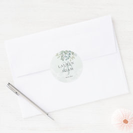 Adesivo Redondo Casamento Aquarela Verde Sage Boho com Eucalipto