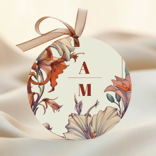 Adesivo Redondo Casamento Art Nouveau Floral Vintage