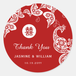 Adesivo Redondo Casamento Asiático de Dupla Felicidade do Peacock
