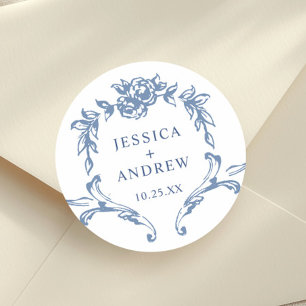 Adesivo Redondo Casamento Azul com Grace Floral Dusty, Ornamentado
