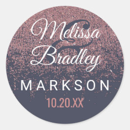 Adesivo Redondo Casamento Azul com Marinho Glitter Dourado Sparkle