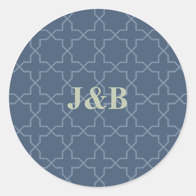 Adesivo Redondo Casamento Azul com Padrão de Trabalho de Latência (Frente)