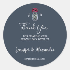 Adesivo Redondo Casamento azul de marinho de Mason jar Russo