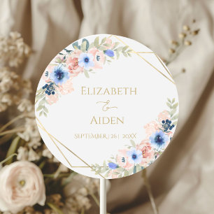 Adesivo Redondo Casamento Azul de Pêssego Personalizado
