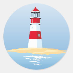 Adesivo Redondo Casamento Azul de Verão de Praia de Farol Náutic