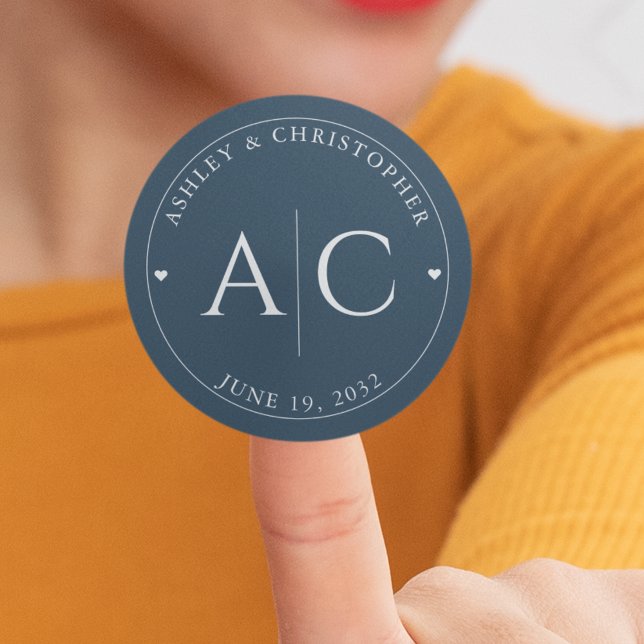 Adesivo Redondo Casamento Azul do Marinho Moderno Elegante (Criador carregado)