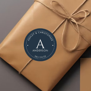 Adesivo Redondo Casamento Azul do Marinho Moderno Elegante