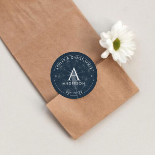 Adesivo Redondo Casamento Azul do Marinho Moderno Elegante