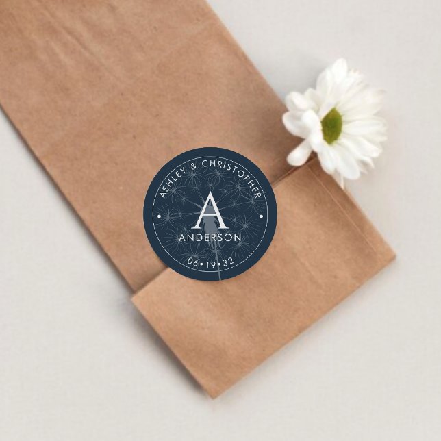 Adesivo Redondo Casamento Azul do Marinho Moderno Elegante (Criador carregado)