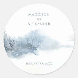 Adesivo Redondo Casamento Azul e Branco da Neve Quente